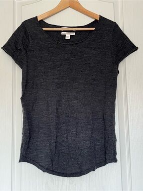 Ellen Tracy 100% Extra Fine Merino Wool Short Sleeve Top Gray XL Minimalist Cozy